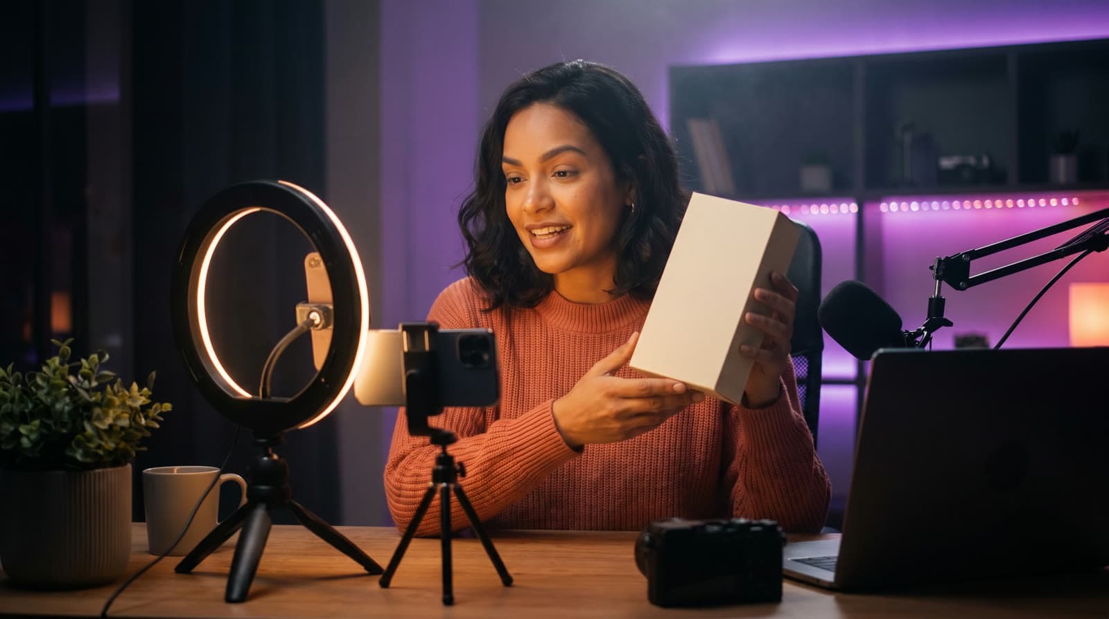 Creator gravando uma demonstração de produto no estúdio