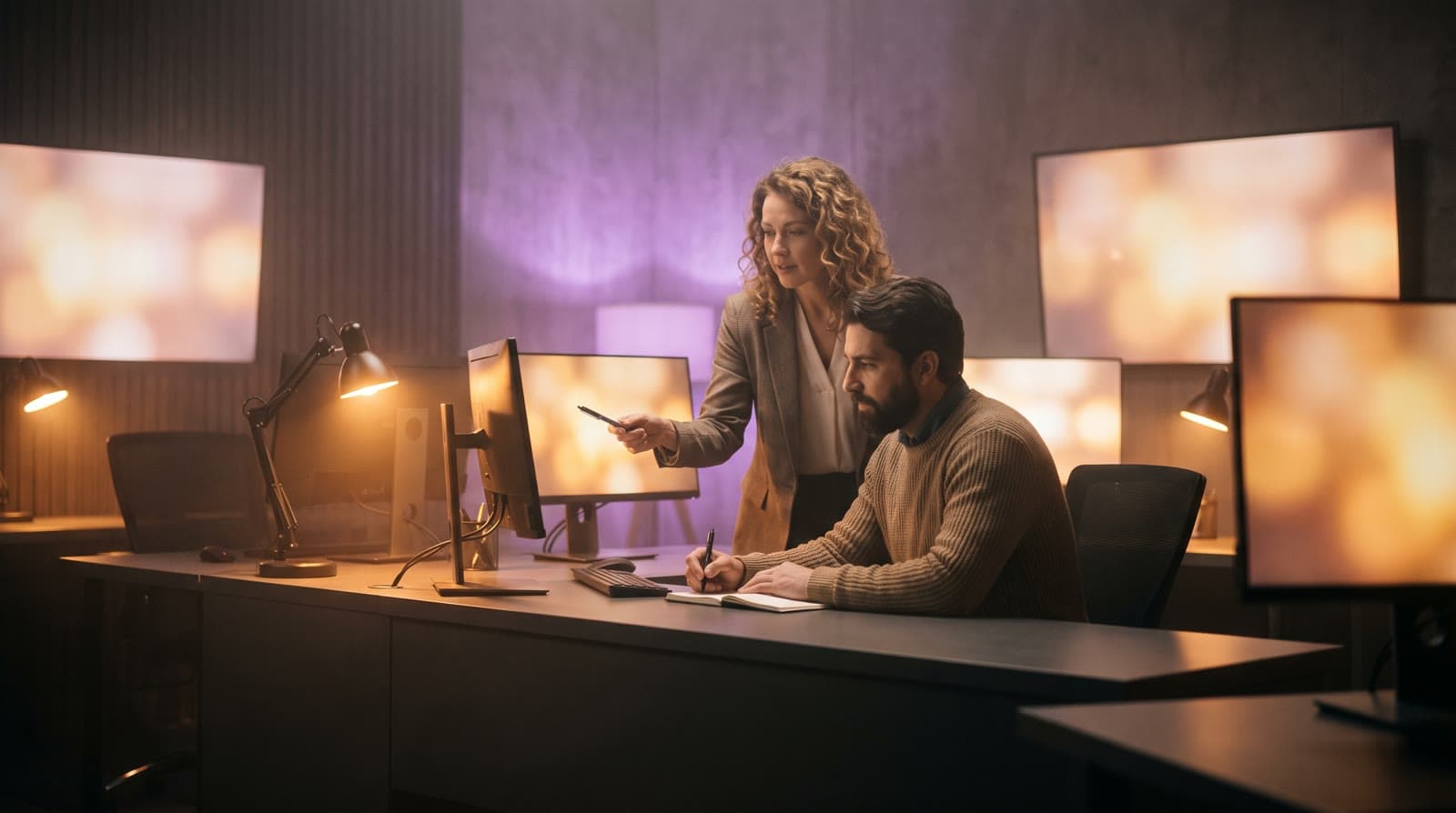 Equipe acompanhando uma campanha em monitores